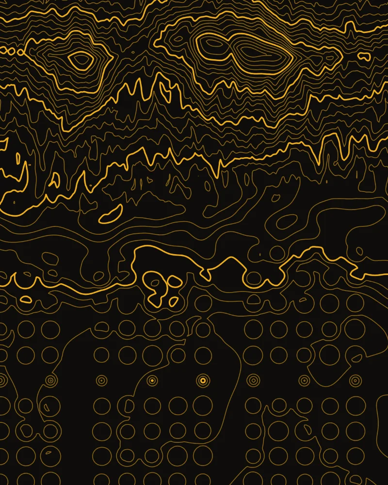 Plate IV, Spectacle: peaks and foothills in gold contours above rows of small rings for orange trees.