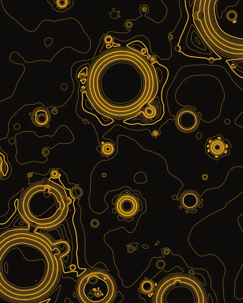 Plate VII, Babalon Working: gold rings of craters large and small across a dark plain.
