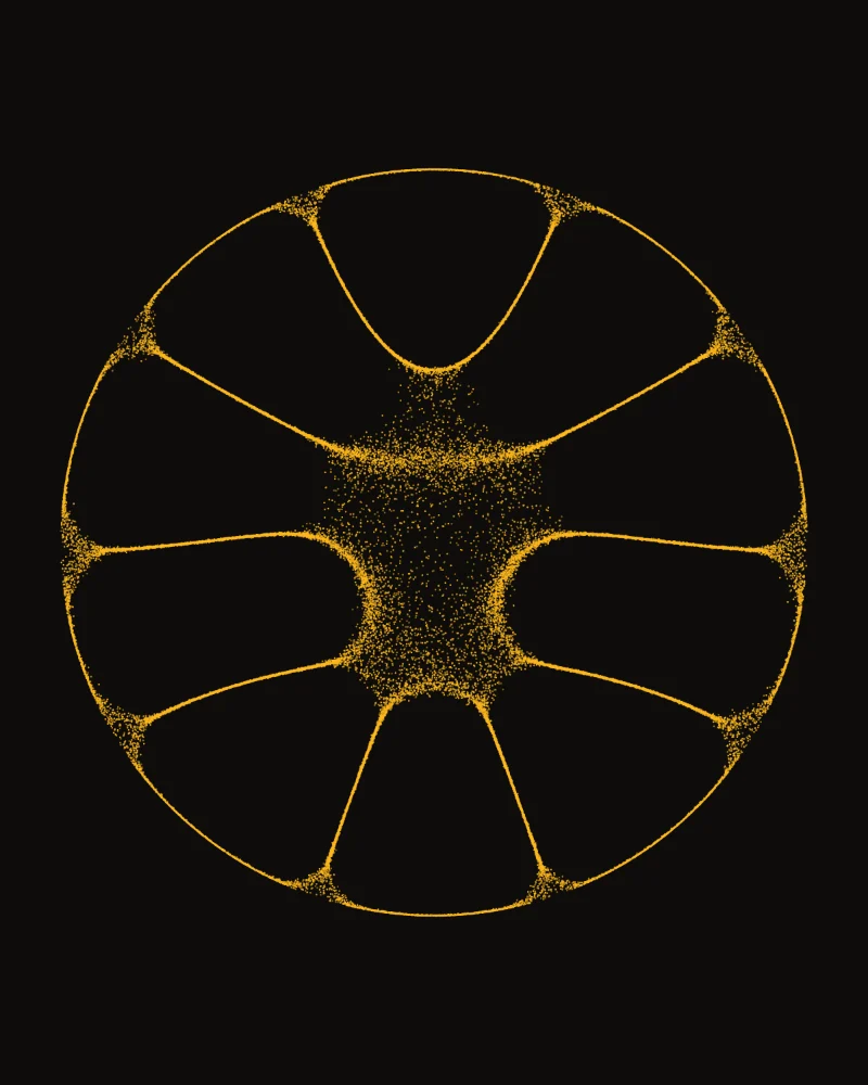 Sound Plate I, Root: gold sand on a round black plate, in the figure a 396 hertz tone draws.
